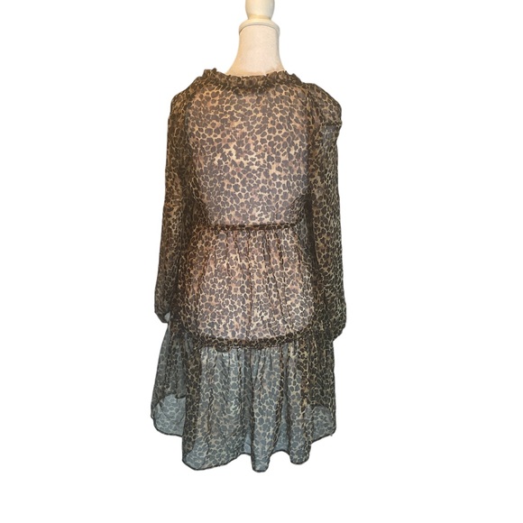 Zara Sheer Leopard Print 3/4 Sleeve Babydoll Dress Above the Knee Size XS - Picture 3 of 10